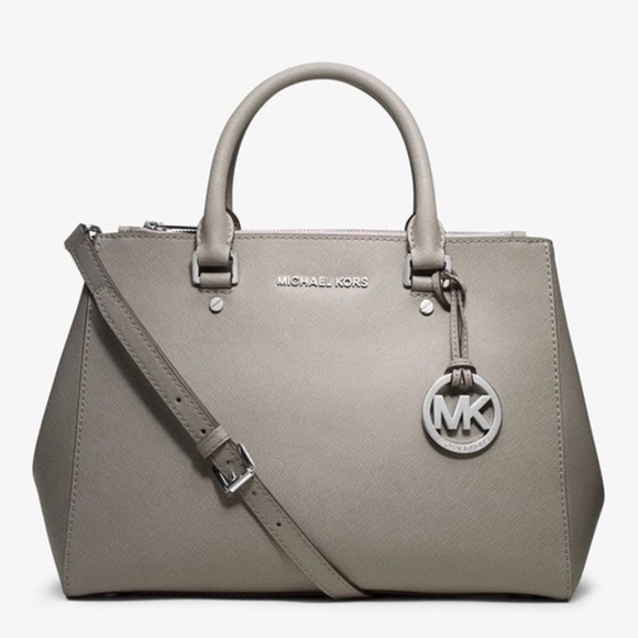 Michael Kors Handbags - MICHAEL KORS Sutton Medium Crossbody Satchel - Gray Pebbled Saffiano Leather